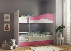 Двухъярусная кровать Мая, белый + розовый