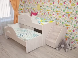 Кровать детская с лесенкой Матрешка Дуб млечный