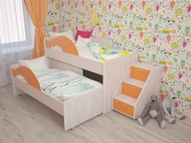 Кровать детская с лесенкой Матрешка Оранж