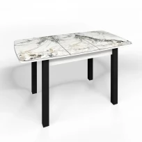Кухонный стол Флорида раздвижной ножки квадратные черные металл (подстолье белое) ЛДСП, Металл, Стекло с фотопечатью, Мрамор СМ6