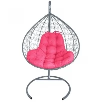 Подвесное кресло M-GROUP XL с ротангом серое, розовая подушка