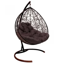 Подвесное кресло M-GROUP для двоихс ротангом коричневое, коричневая подушка