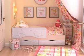 Кровать "Алиса" (Розовый металлик, МДФ, Дуб Белфорт, 80х180 мм, девочка)